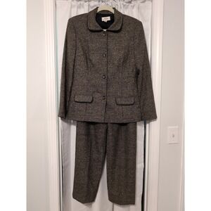 Talbots‎ 2-Piece Brown Tweed Herringbone Pant Suit Size 6 Preppy Academia Office